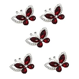 5pcs Crystal Butterfly Flat Back Diamante Embellishment Grade A Rhinestones Sparkly (Royal Red)