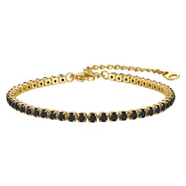 FOCALOOK Tennis Bracelet 3mm Black Cubic Zirconia Bracelet 18K Gold Plated Eternity Bracelets for Women | Size 7-9 Inch