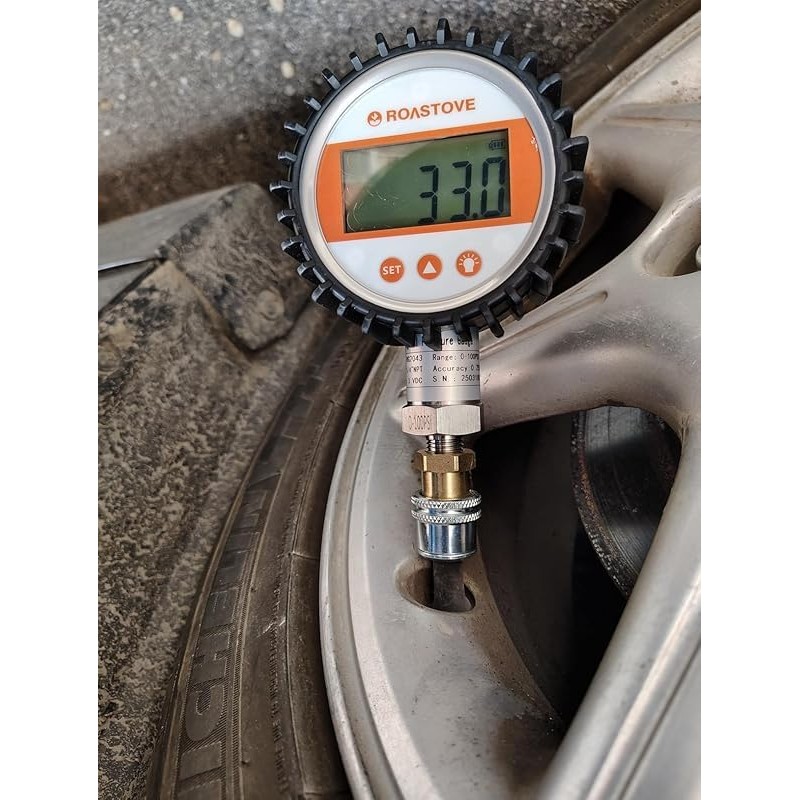 Roastove 3-1/8" Dial Size, Digital Pressure Gauge, 0-300psi/bar/Mpa/Kpa, 1/4" NPT