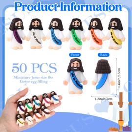 Bememo 50 Pcs Little Jesus Figures Original Design Rubber Mini Jesus Toys for Hide and Seek Religious Party Favors Easter Egg Stuffers Sunday School Craft Baptism Gifts (He is Risen)