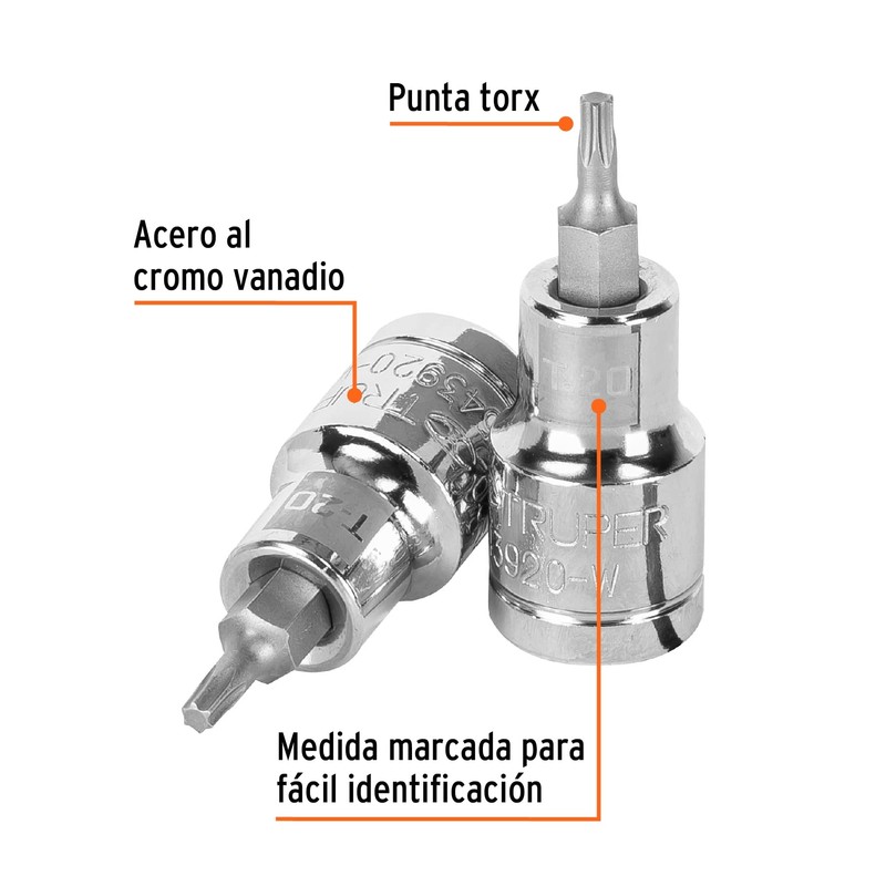 Truper D-543930-W, Dado de punta torx, T-30, cuadro 1/2"