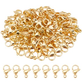 PH PandaHall 100pcs 304 Stainless Steel Lobster Claw Clasps, 24k Gold Plated Jewelry Clasps 11x7mm Bracelet Closure Clasps Lobster Clip Hook Connector for DIY Earring Bracelet Necklace Waist Chain