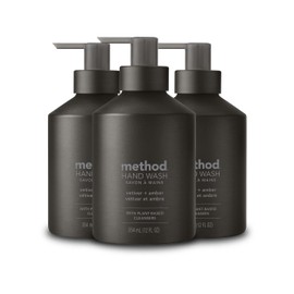 Method Method Gel Hand Soap, Vetiver + Amber, Reusable Black Aluminum Bottle, Biodegradable Formula, 12 oz (Pack of 3)