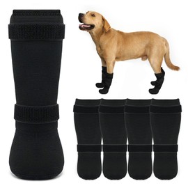 yrenoer Dog Socks 4-Pack for Medium & Large Dogs, Waterproof, Wear-Resistant, Non-Slip, Prevent Licking Paws, Adjustable Straps, Anti-Falling Off, for Wooden Floors, Indoor & Outdoor Use(Black, XL)