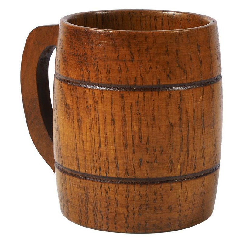350ml Vintage Wooden Beer Mug with Handle Large Capacity Drink