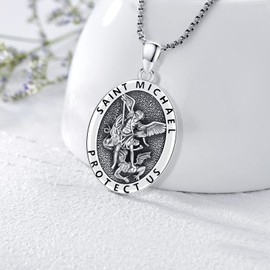 LOOVE Saint Necklace St Michael Necklace for Men Sterling Silver Archangel Michael Pendant Catholic Medals Amulet Christian Jewelry