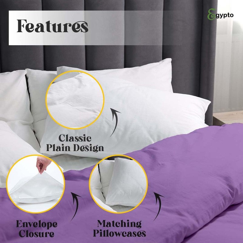 EGYPTO Polycotton Lilac Double Duvet Cover Set - Soft, Breathable