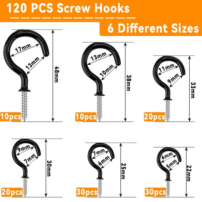 benlidoner 120Pcs Cup Hook Metal Ceiling Hooks Multipurpose Vinyl Coated