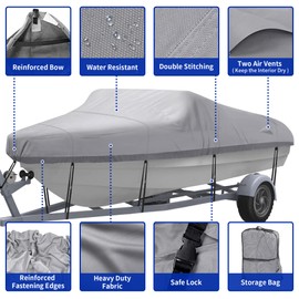 NEXCOVER Trailerable Boat Cover, Length: 20’-23’ Beam Width: up to 100”, Waterproof Heavy Duty Cover, Fits V-Hull, TRI-Hull, Runabout, Pro-Style, Bass Boat, Storage Bag & Tightening Straps Included.