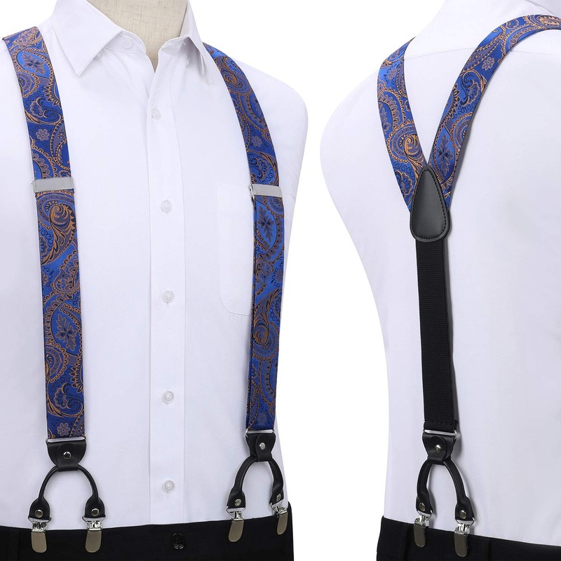 Hisdern Men's Braces, Wide Bow Tie and Pocket Handkerchief Set,