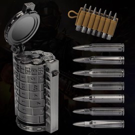 CZYY Rifle Bullet Dice Set - Solid Metal 7 Polyhedral Dice Set with Spinning Container Case & Cartridge Holder Belt - Perfect Role Playing Dice Set for DND, Tabletop Games (Silver)