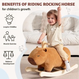Baby Rocking Horse,Capybara Wooden Rocking Horse for Toddlers 1 Year Old Cute Brown Stuffed Plush Ride-on Rocking Animal for Baby Boys Girls Nursery/Child Christmas or Birthday Gift