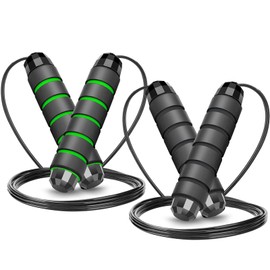 Jump Rope, 2 Pcs Adjustable Steel Skipping Jumping Rope, Fitness Speed Training Workout Jump Ropes with Foam Handles for Women Men