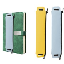 Pack of 2 Pen Holder Notebook with Elastic Band, PU Leather Pencil Case with Elastic Band, Pencil Holder, Pen Loop, Portable Pencil Case for Tablets, Diaries, Pencil Case, Adult, blue, briefcase