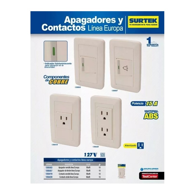 Surtek Contacto Aterrizado Línea Europa 15a 127v Surtek 136419