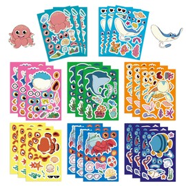 24PCS 6.3"x4.3" Make a face Marine Animal Stickers,Kawaii Ocean Animal Mix and Match Deals Sheets with Animal,Sea and Fantasy Animals Crafts Party Favors