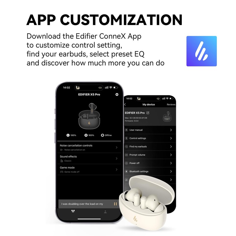Edifier X5 Pro Active Noise Cancelling Earbuds with AI-Enhanced Calls,