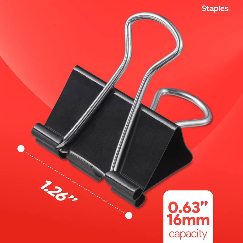 Staples Medium Binder Clips, 0.63" Capacity, Black, 144 Clips/Pack (ST32003)
