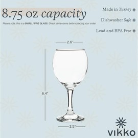 Vikko Small Wine Glasses, 8.75 Ounce Wine Glass, Set of 12 Stemmed Wine Glasses for Red and White Wine, Thick and Durable Wine Glasses, Clear Glasses for Wine
