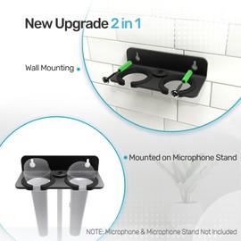 Etour [2025 Upgrade ] Multi Microphone Holder for Mic Stand Storage Organizer for Handheld Dynamic Wired and Wireless Mics Wall Mounter or Rubber Padding to 5/8"-27 or 3/8"-16 Threaded UP to 2 Mics