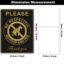 HEIOKEY 2 PCS Double Sided 12x9 Inches No Poop And Pee Thank You Sign with Metal H Stake, Please Be Respectful No Pooping or Peeing Dog Sign, No Dog Pooping Sign with Stake for Yard Lawn (Black)
