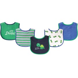 Luvable Friends Cotton Terry Drooler Bibs with PEVA Back 5pk, Turtle, One Size