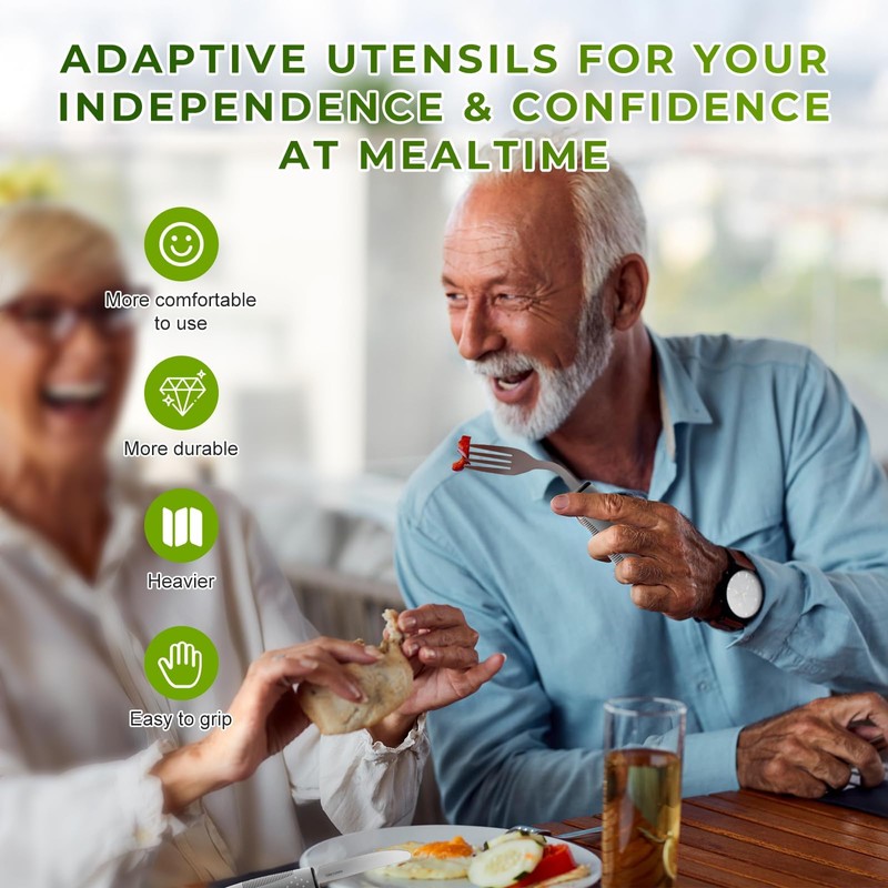 Adaptive Utensils, Adaptive Utensils 4pcs for Hand Tremors,Elderly, Arthritis,Parkinsons-Built Up