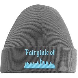 Hippowarehouse Fairytale of New York Skyline Embroidered Beanie Hat Grey with Baby Blue Stitch