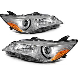 GDSMOTU Headlight Assembly 2015-2017 for Toyota Camry, Headlights with Clear Lens Chrome Housing Amber Reflector