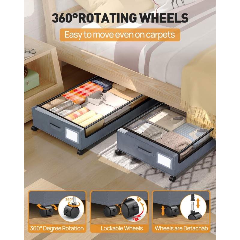 YEEBONIX Under Bed Storage with Wheels, Square Under Bed Storage