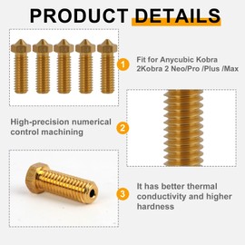 3D Printer Nozzle 0.4 mm Compatible with Anycubic Kobra 2 Series, High Speed and High Flow, Suitable for Kobra 2, Kobra 2 Neo, Kobra 2 Pro, Kobra 2 Plus, Kobra 2 Max (5Pcs)