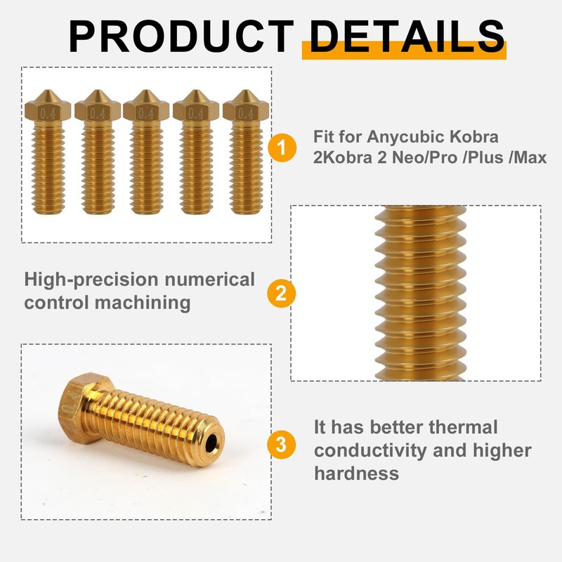 3D Printer Nozzle 0.4 mm Compatible with Anycubic Kobra 2