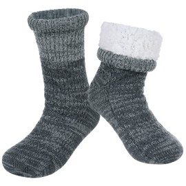 Winter Mens Warm Fluffy Fleece Lining Slipper Socks, Soft Cozy Fuzzy Thick Sherpa Sleeping Socks with Non Slip Grippers for Men, School Boys, Grandpa Christmas Gifts