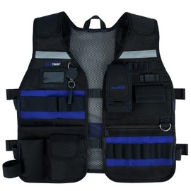 MELOTOUGH Tool Vest for Men Reflective Safety Tool Vest with Removable Phone Holder,Retractable Pen Holder for Electrician,Construction,Carpenters(Blue)