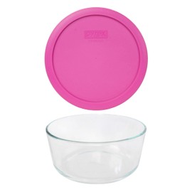 Pyrex (1) 7203 7 Cup Glass Dish & (1) 7402-PC 6/7 Cup Pink Lid Made in the USA