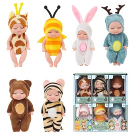 YANGUN Mini Baby Dolls, Mini Reborn Dolls, Mini Babies, Realistic Baby Doll Toy, Reborn Dolls, Realistic Baby Doll with Cute Animal Clothes for Girls Boys Toddlers Kids (6Pcs)