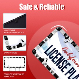 【2Pcs】 Black White Dog Plaid Dogs Bone Paw License Plate Frame Cute Animals Stainless Steel Car Plate Accessory Decor 8 Holes Screws 12.3" x 6.3" Fit All Vehicle Standard Size
