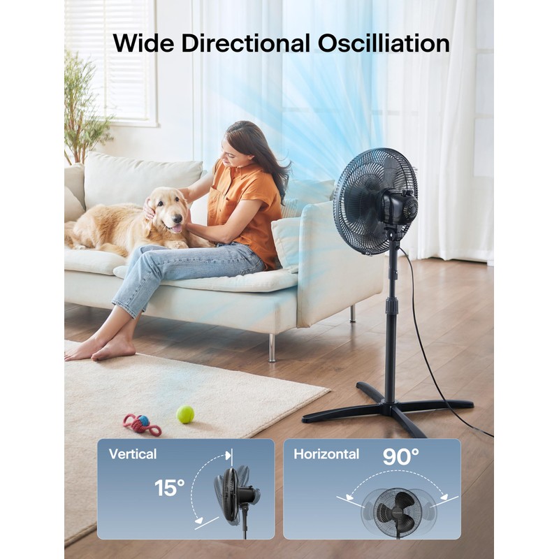 PELONIS 16 inch Pedestal Fan for Bedroom , Oscillating Fan,