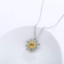 JUSTKIDSTOY Sunflower Necklace 925 Sterling Silver Initial Letter Necklace Sunflower Pendant Jewelry Gift for Women(M)