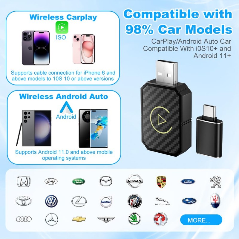Wireless Android Car & Carplay Wireless Adapter, Wireless CarPlay Adapter