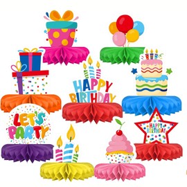 JINJUMEI Pack of 9 Honeycomb Balls Table Decoration, Children's Birthday Party Table Decoration, Honeycomb Balls Decoration 3D Style Honeycomb Birthday Party Decorations, Honeycomb Centrepieces