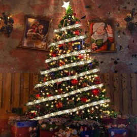 Aofonchy Weihnachtsband Lichter, 5M 50LED Weihnachtsbaum Lichter, Batteriebetriebene Weihnachtsbaum Band Lichter, Glänzende Bänder Lichter, Weihnachtslichterkette für Hochzei Weihnachtsdeko