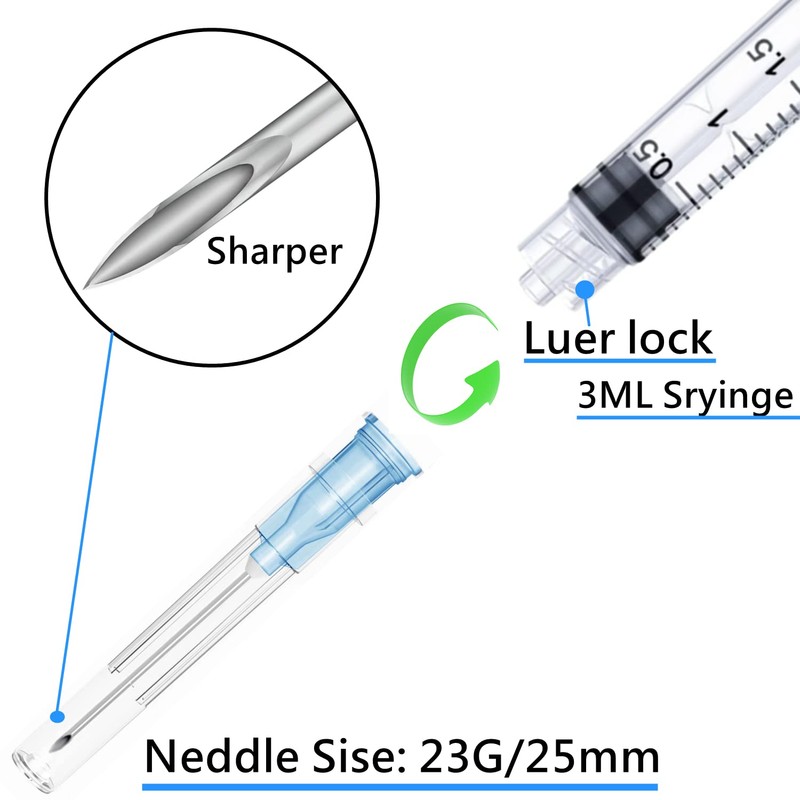 25 Pack 3ml 23Ga Lab Syringe Tools with Measurement, Individually
