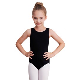 WEGETIT Gymnastics Leotards for Girls Gymnastics Ballet Sleeveless Tanktop Leotard (Black, 12-14 Years)