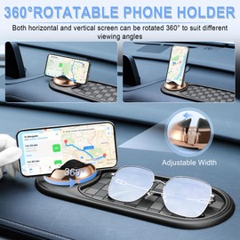 LivTee Multifunction Car Anti-Slip Mat, 360° Rotatable Multifunctional Car Dashboard Mobile Phone Holder with Temporary Parking Number, Universal Dashboard Accessories for Organized Storage (BG-Gold)