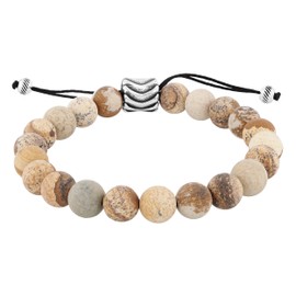 Men's Stainless Steel Brown Agate River Rock 10mm Bead Beaded Bolo Bracelet - 8-1/2"-11-1/2"