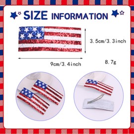 2PCS 4th of July Hair Clips Glitter American Flag Hair Barrette Square Shape Big Hairpins for Independence Day Hair Accessories USA Patriotic Star Stripe Alligator Snap Hair Pins for Women Girls Decor