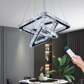 diisunbihuo Modern Crystal Chandeliers LED Square 3-Rings Chandelier Pendant Lights Height Shape Adjustable Ceiling Lamp for Bedroom Living Room(Dimmable)