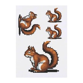 4 x 'Pixel Art Red Squirrel' Temporary Tattoos - Water Resistant, Skin-Safe, Non-Toxic Transfers, Mixed Sizes (TO00068984)