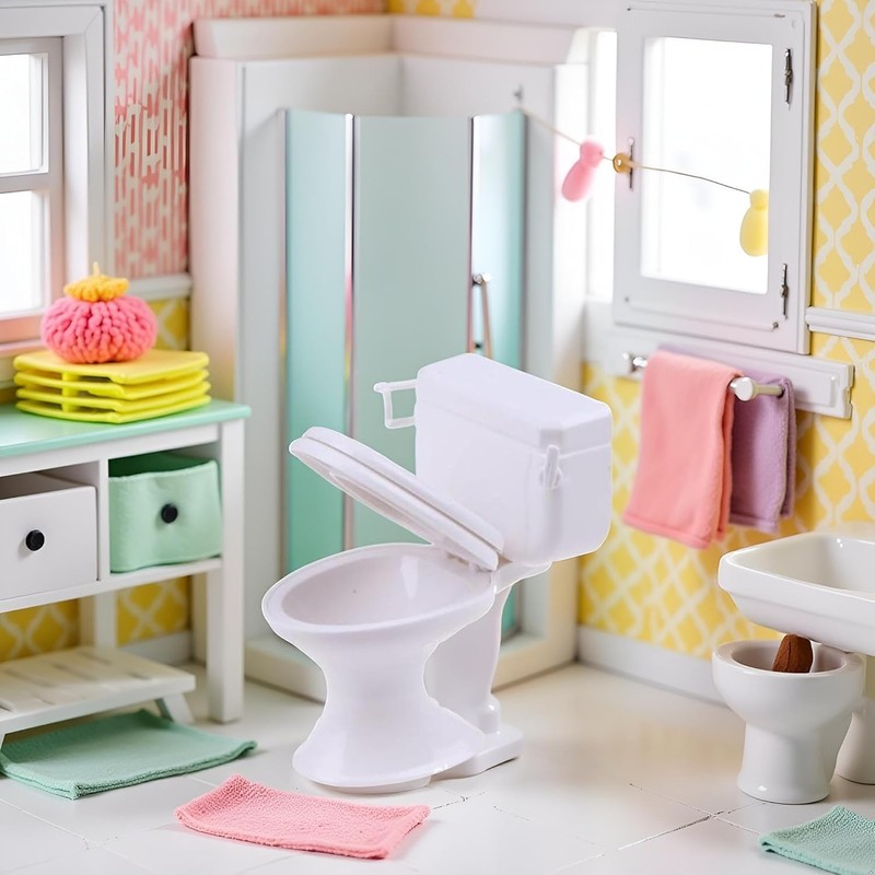 Decorazione in plastica bianca, scala 1:12, per casa, WC, casa,